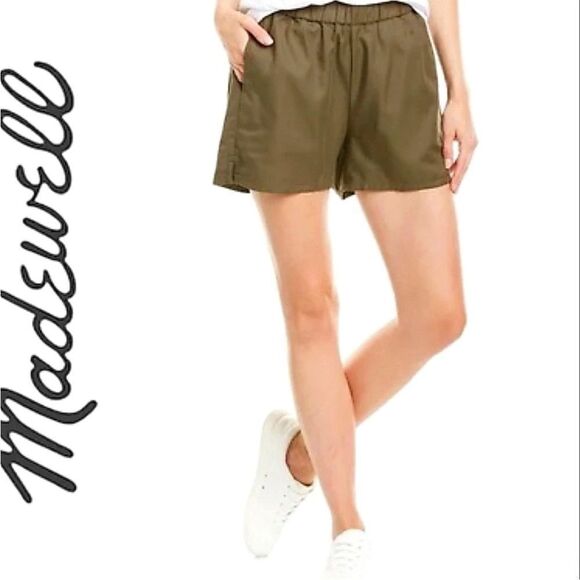 Madewell Olive Green Elastic Waist Pull-On Shorts Contemporary Casual Boho - Picture 1 of 9